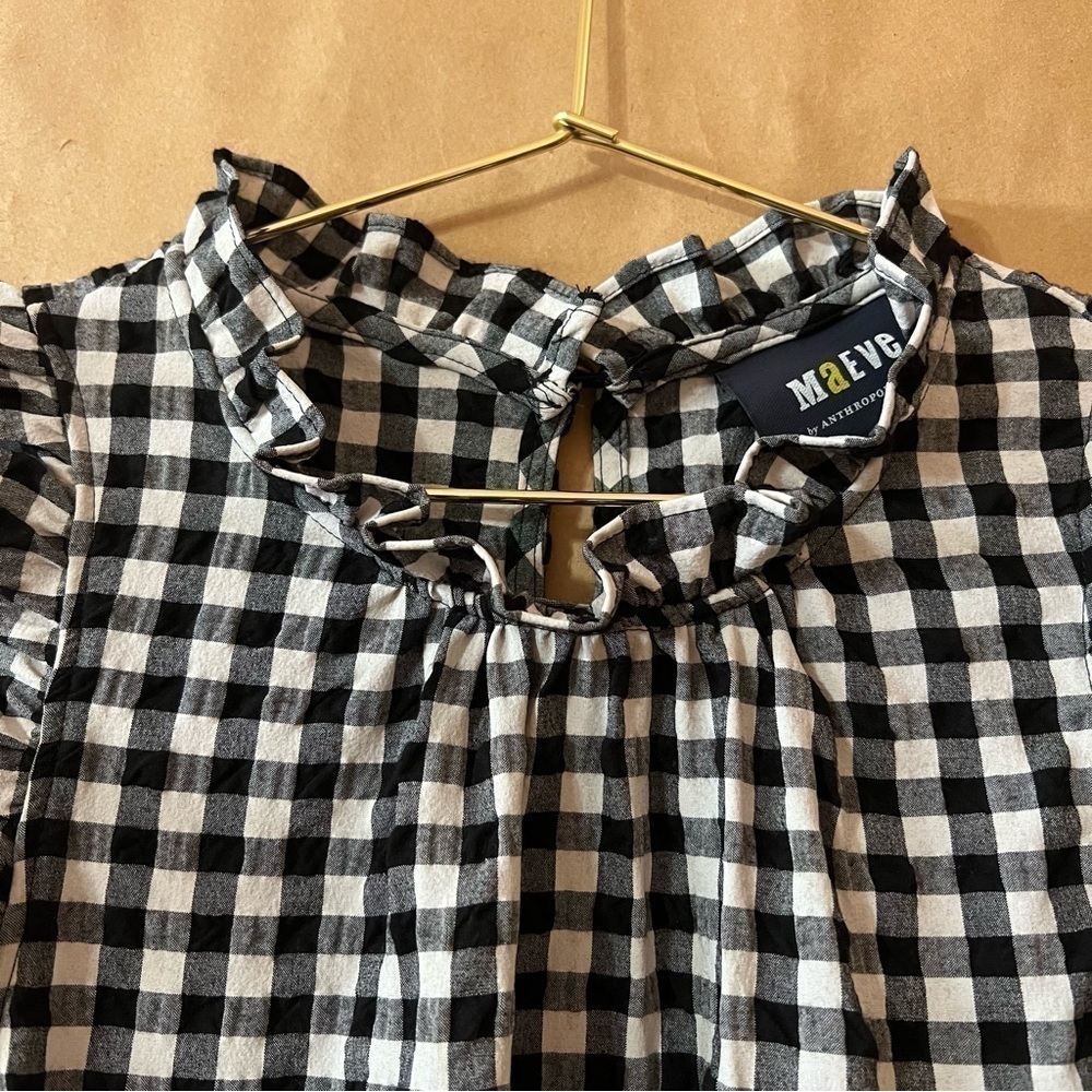 Anthropologie Maeve Lida Ruffled Mini Dress Tiered Popover Gingham Check Size M - Picture 5 of 13